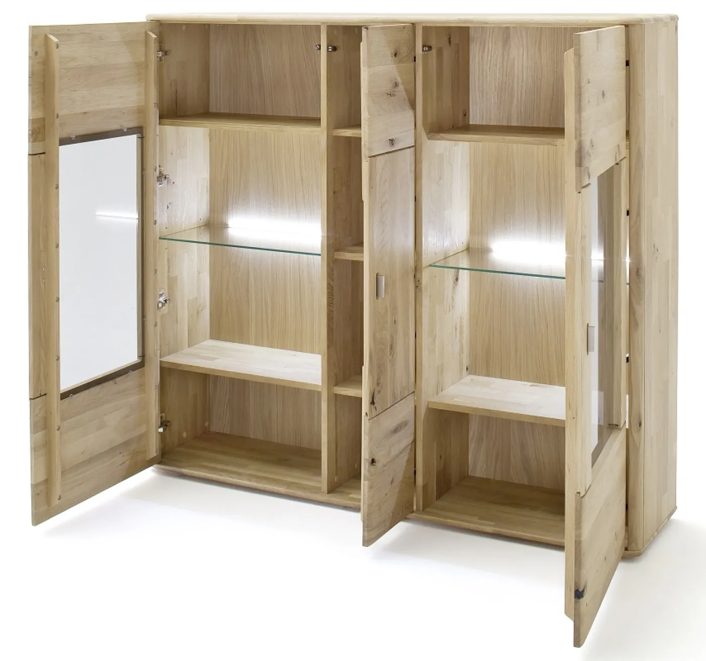 Highboard Ravello 2 | Balkeneiche Bianco | mit 2er Set LED Rückwandbeleuchtung