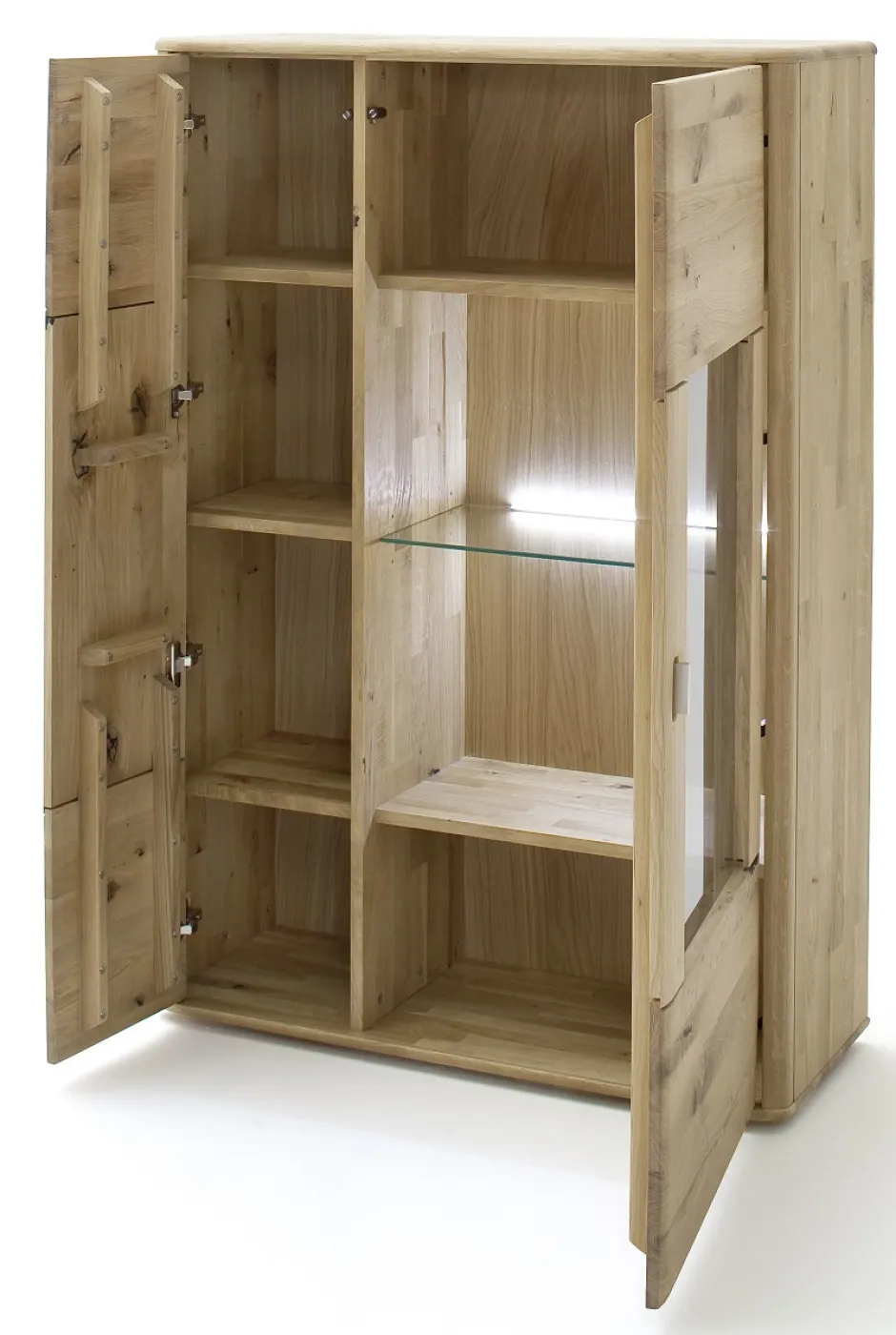 Highboard Ravello links | Balkeneiche Bianco | mit 1er Set LED Rückwandbeleuchtung