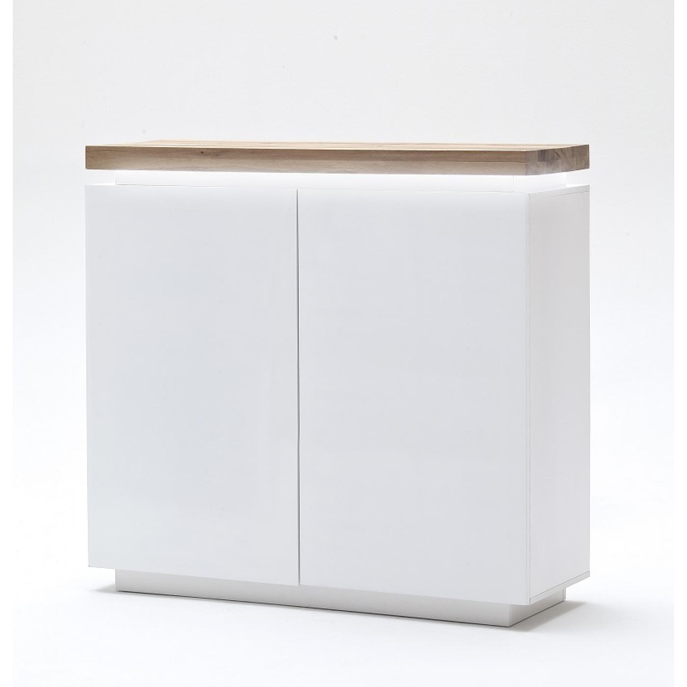 Highboard Romina | weiß matt / Eiche massiv | inkl. LED Beleuchtung