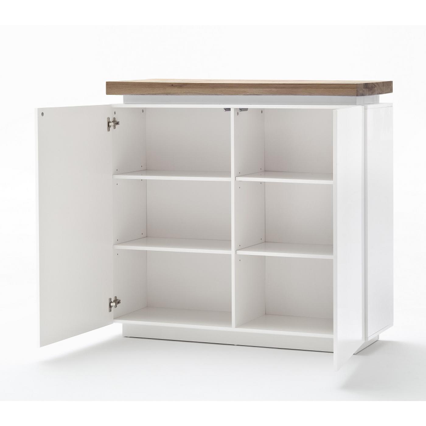 Highboard Romina | weiß matt / Eiche massiv | inkl. LED Beleuchtung