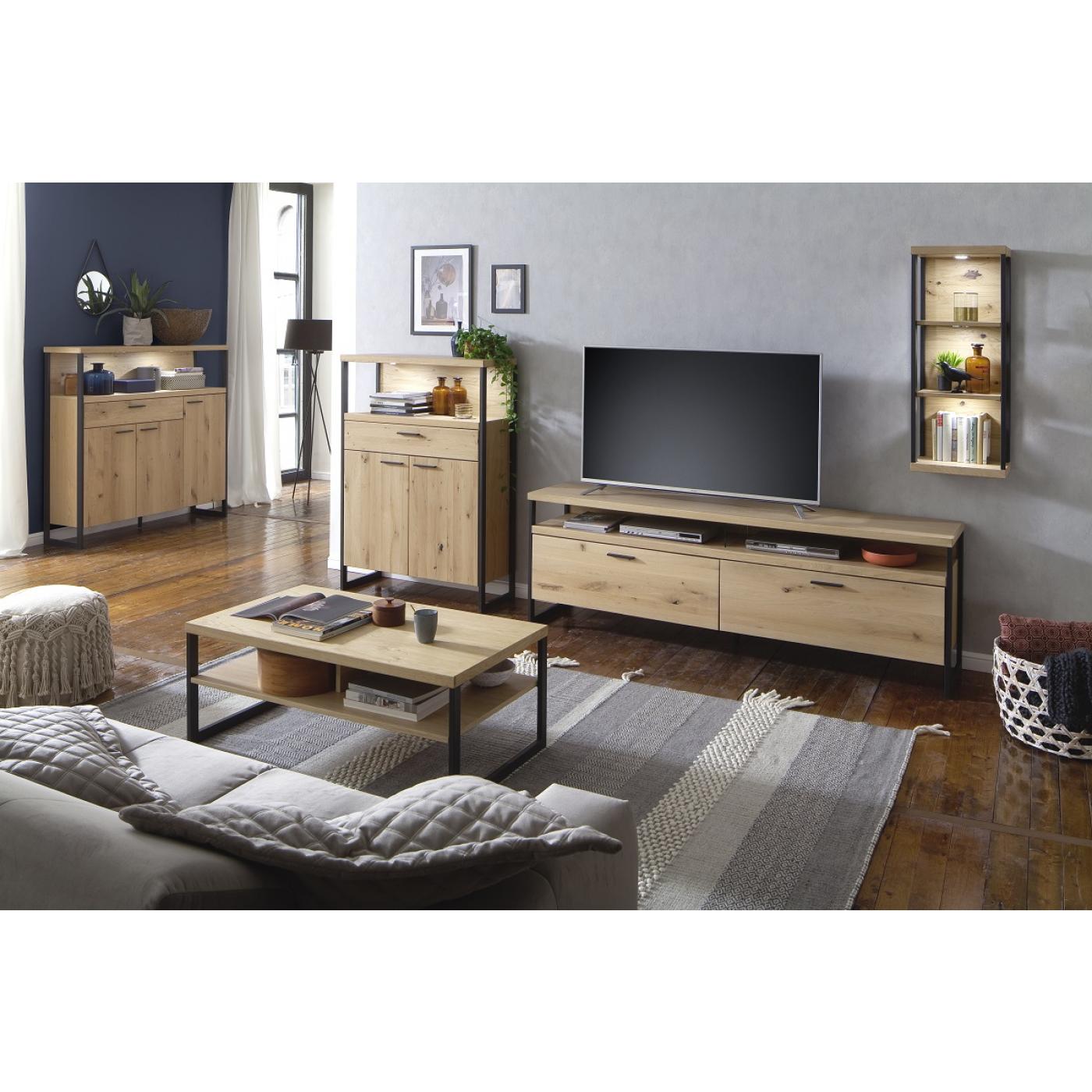 Highboard Salerno | Balkeneiche / Eiche Bianco | LED Beleuchtung