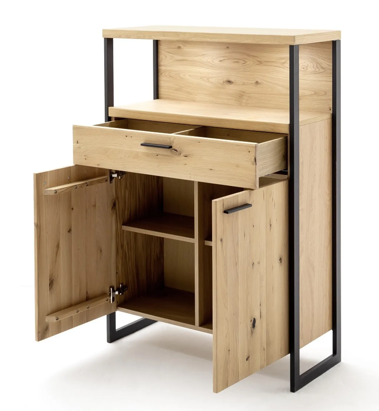 Highboard Salerno | Balkeneiche / Eiche Bianco | mit 2er Set LED Unterbauspot