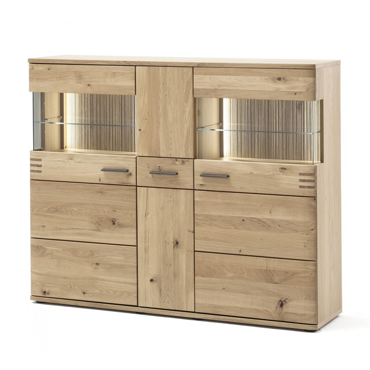 Highboard Salvador | Balkeneiche Bianco | LED Beleuchtung