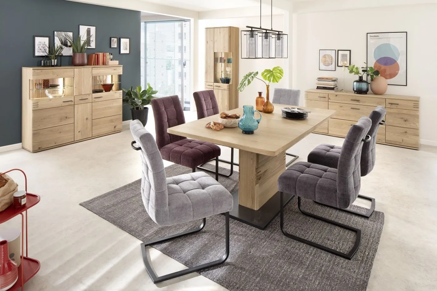 Highboard Salvador, Highboard mit 2 Glastüren oben, 3 Schubkästen in der Mitte, 2 Türen und 2 Schubkästen unten – Ansicht 7