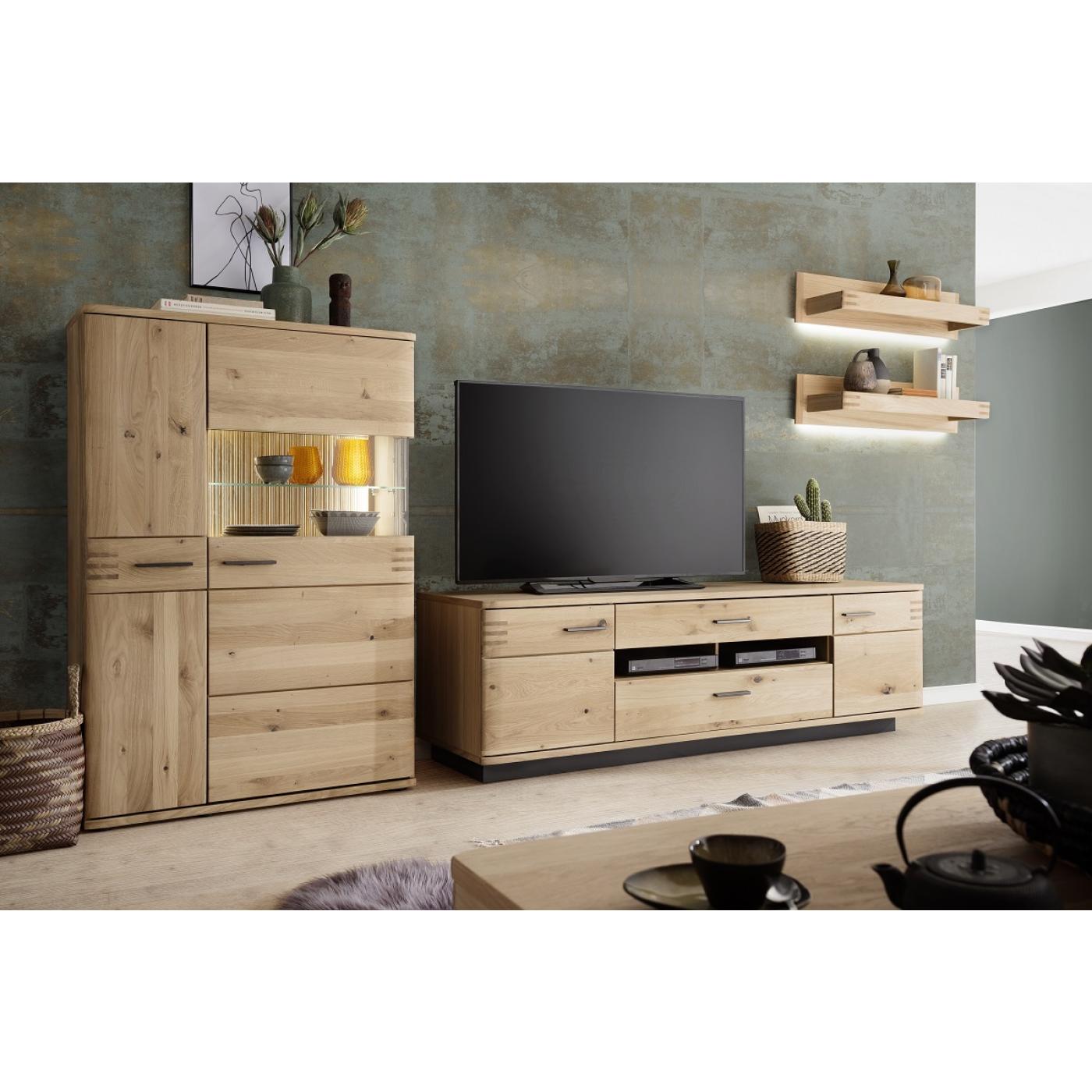 Highboard Salvador klein | Balkeneiche Bianco | LED Beleuchtung