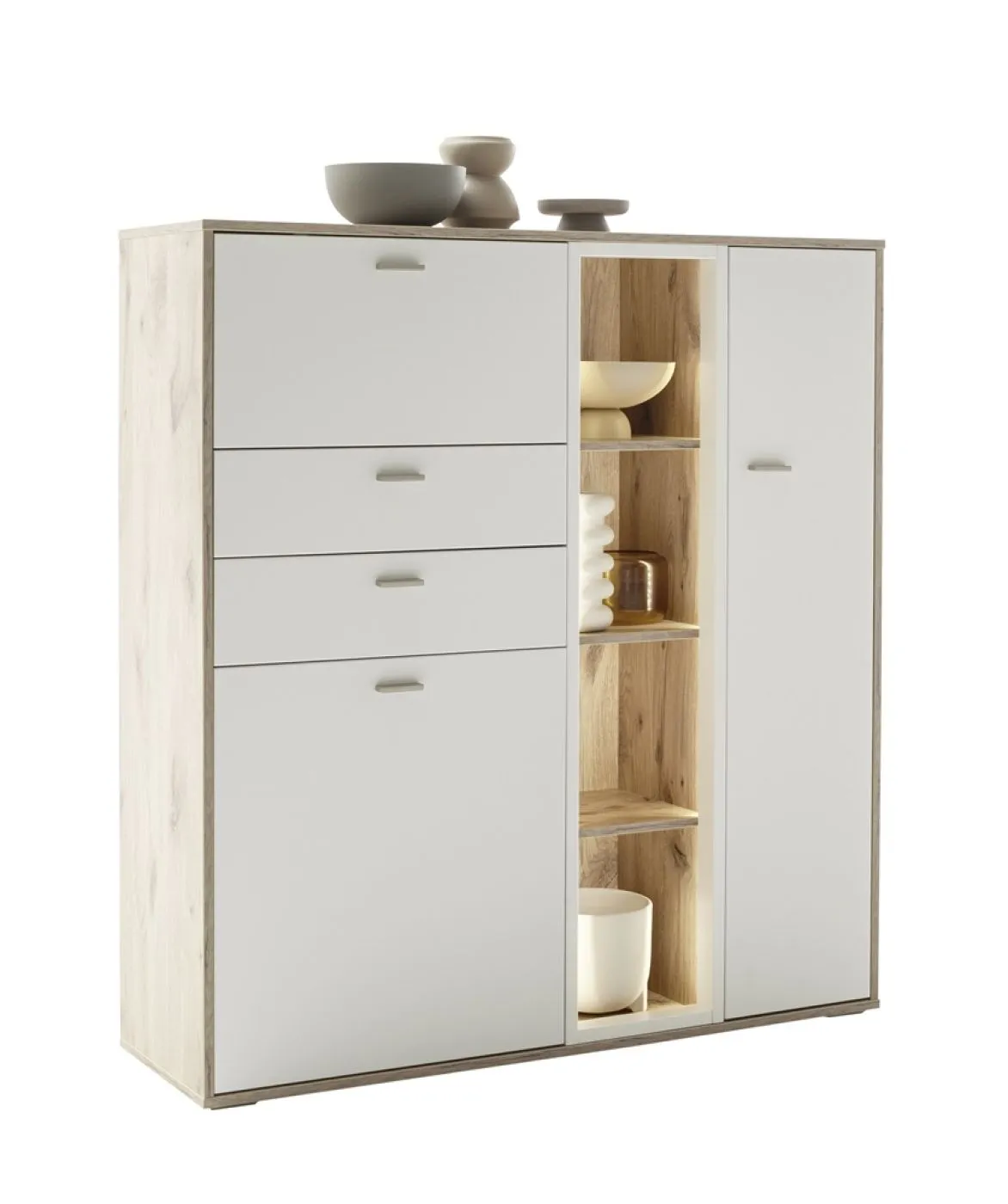Highboard Santerno | Soft white / Viking Oak | LED Beleuchtung