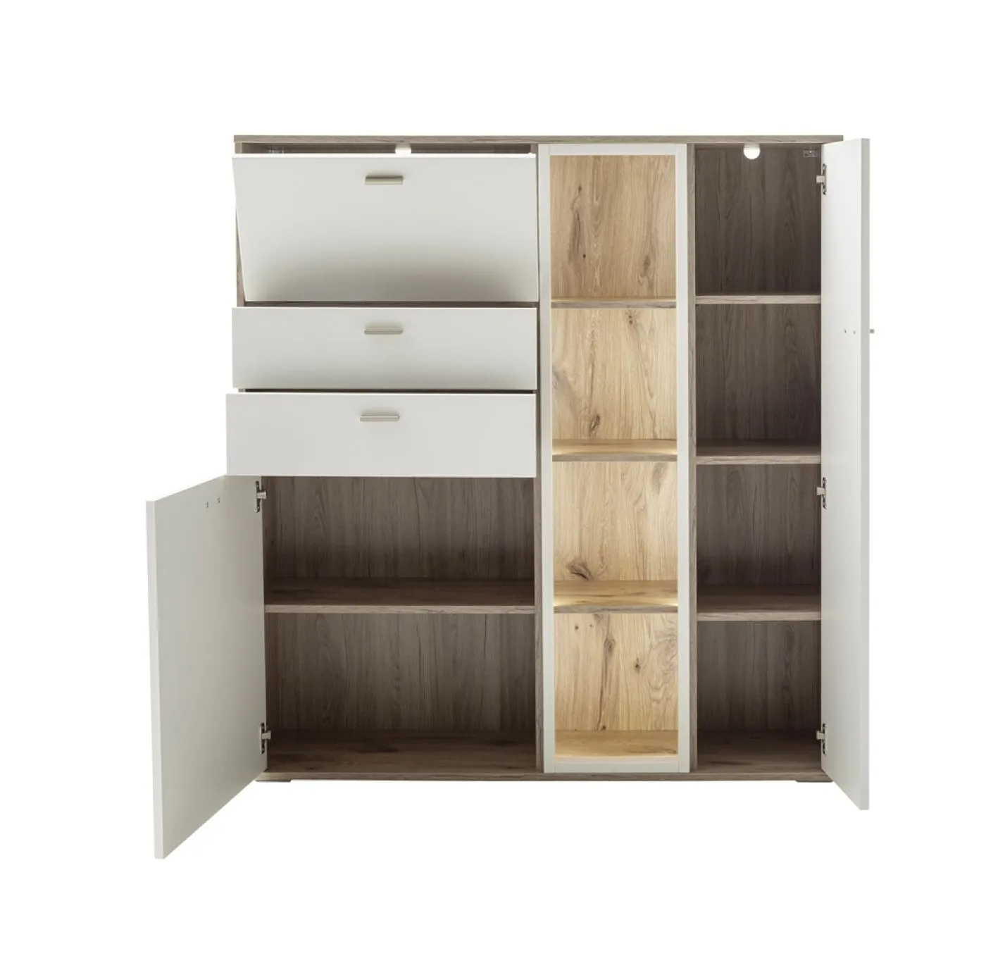 Highboard Santerno | Soft white / Viking Oak | mit Beleuchtung