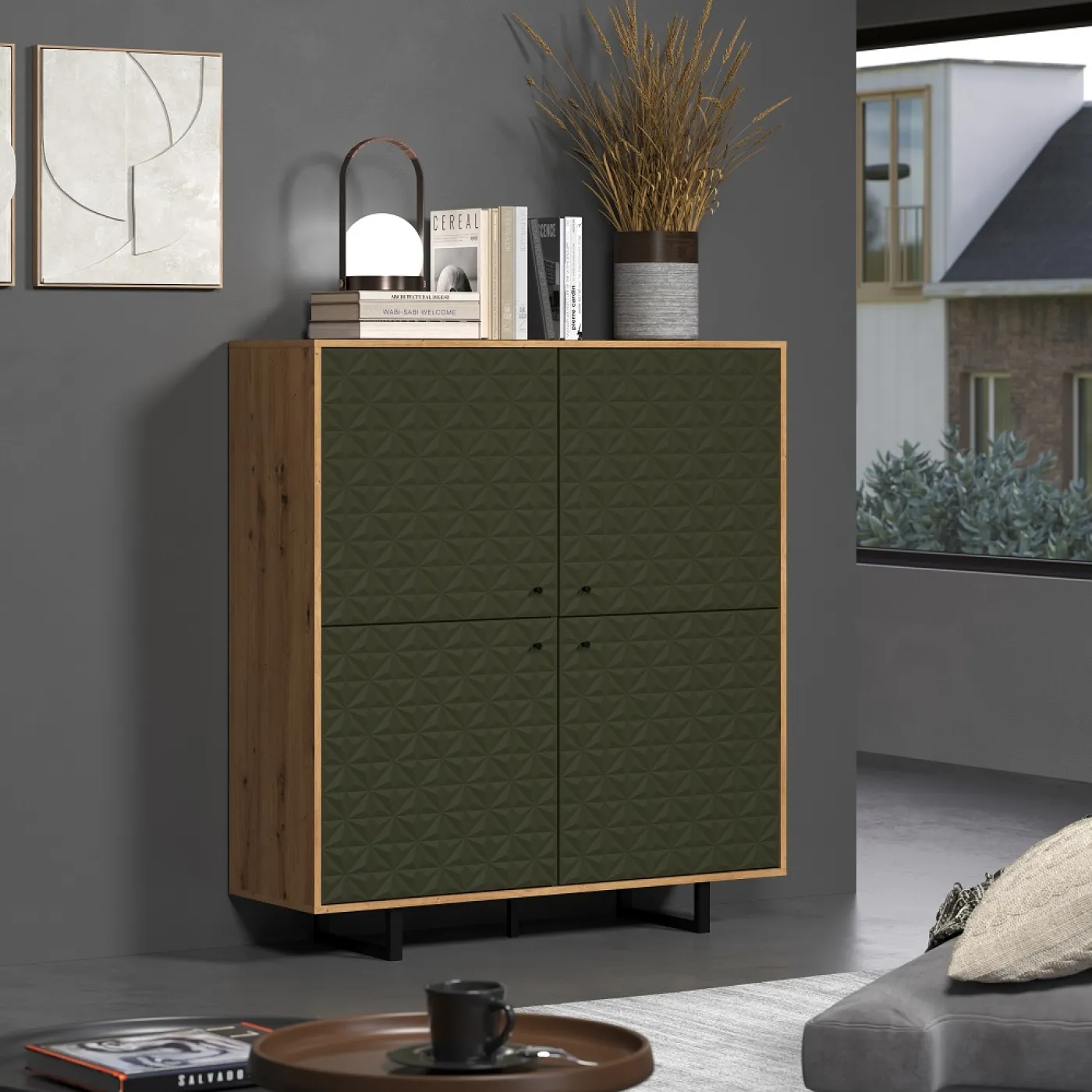 Highboard Sentra | Dark Green / Artisan Eiche