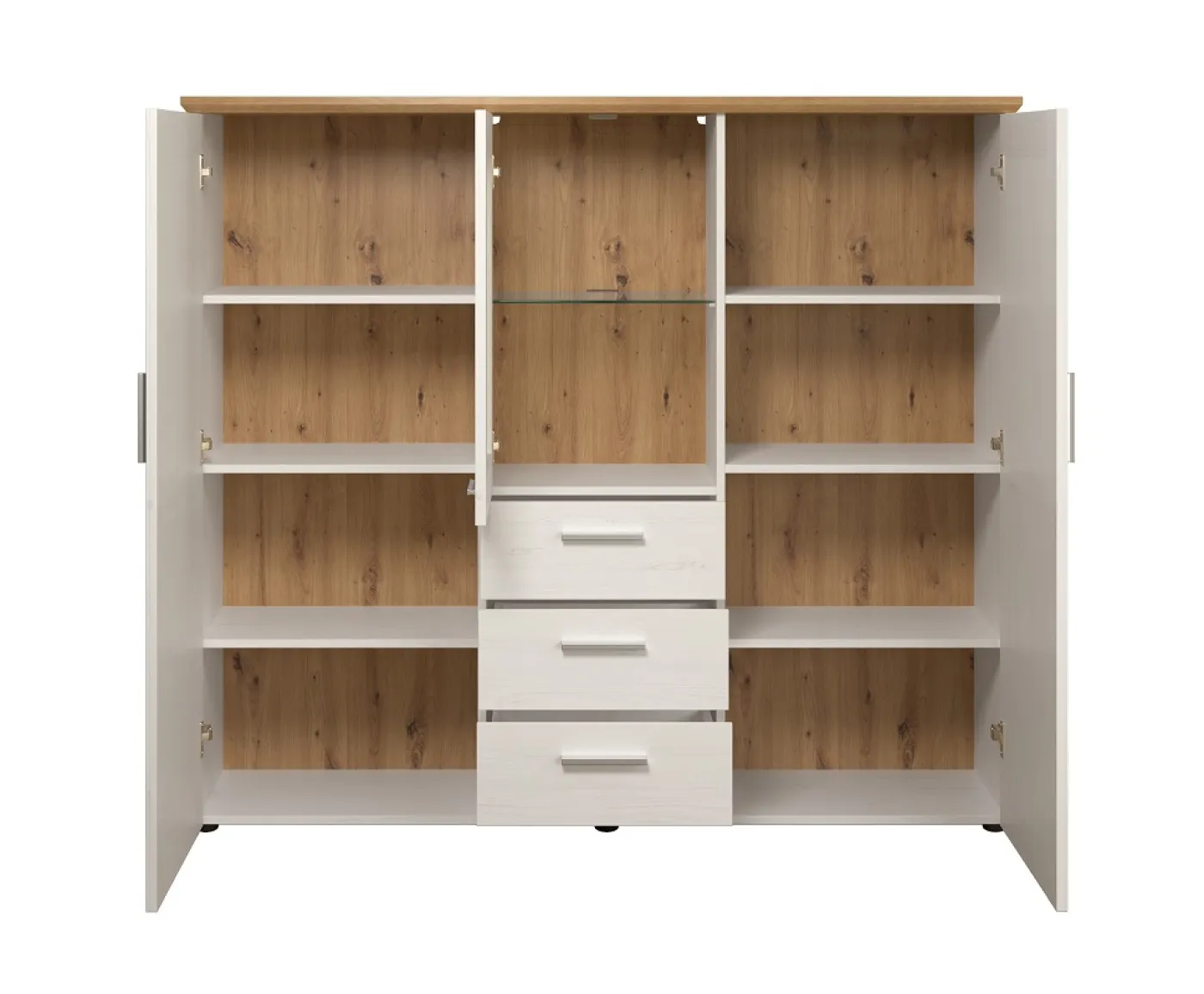 Highboard Shade | Andersen Pinie weiß / Artisan Eiche | Landhausstil | ohne Beleuchtung