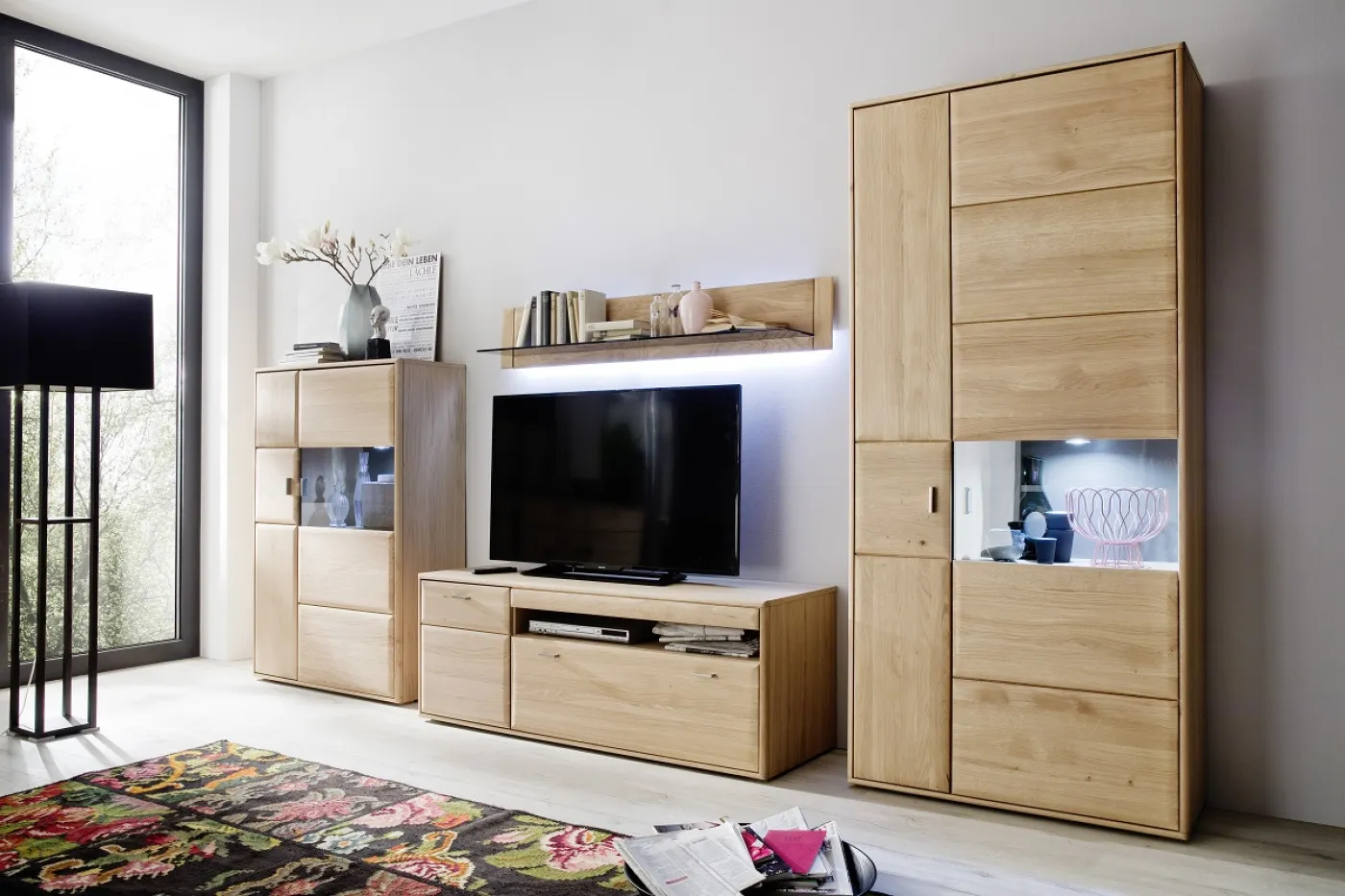 Highboard Tarragona (L) | Eiche Bianco | mit 1er Set LED Unterbauspot