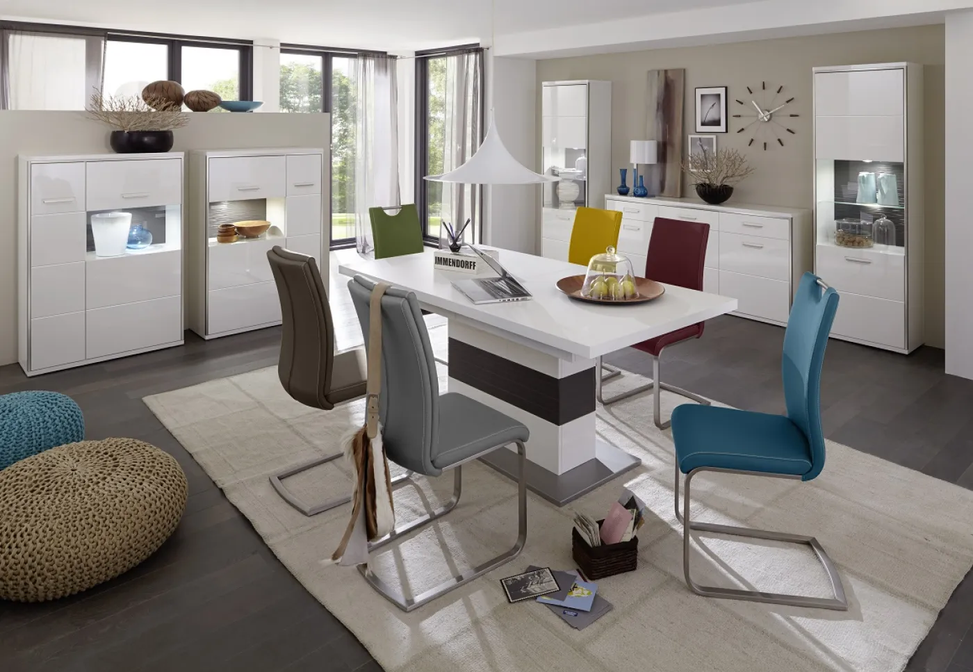 Highboard Trento 2 | weiß Hochglanz | mit 1er Set LED Unterbauspot weiß