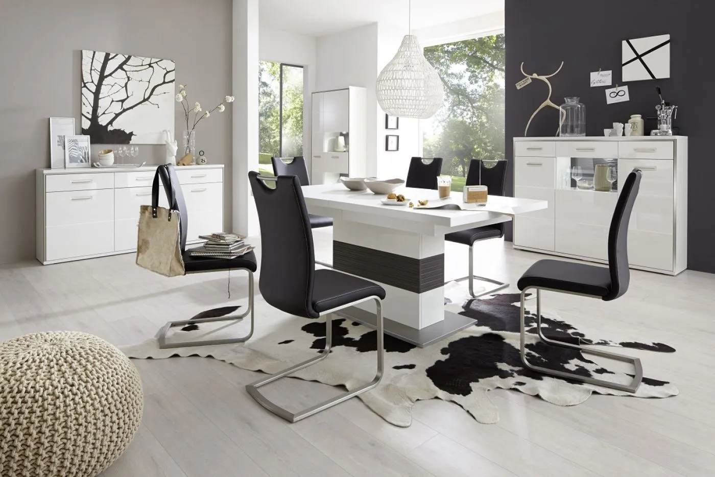 Highboard Trento | weiß Hochglanz | mit 1er Set LED Unterbauspot weiß