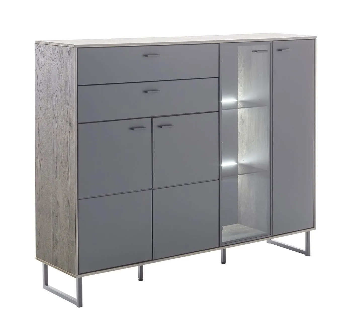 Highboard Venezia | Softblack / Vulcano Eiche | mit Rückwandbeleuchtung