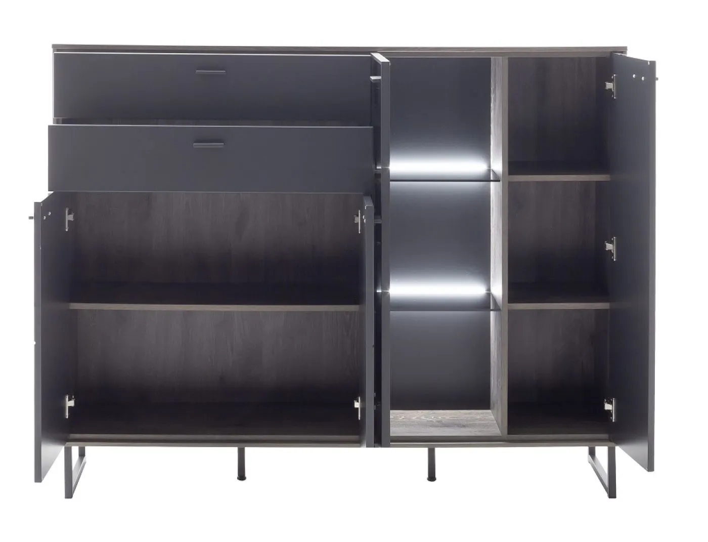 Highboard Venezia | Softblack / Vulcano Eiche | mit Rückwandbeleuchtung