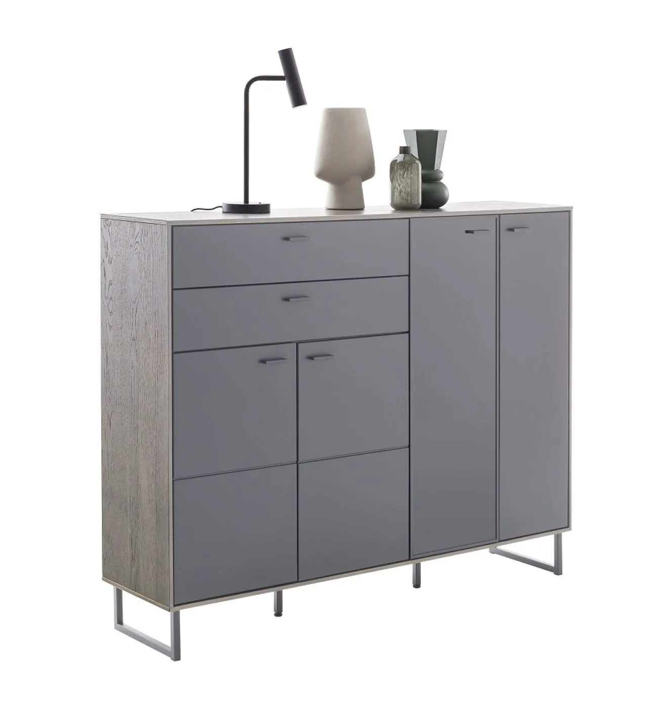 Highboard Venezia | Softblack / Vulcano Eiche | optional LED Beleuchtung