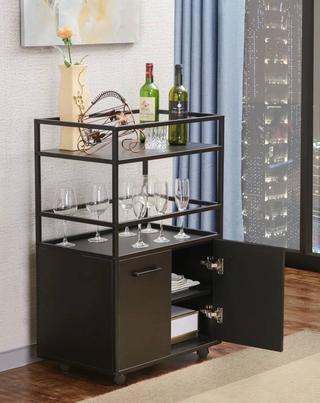 Highboard Weinschrank Mosaik | schwarz