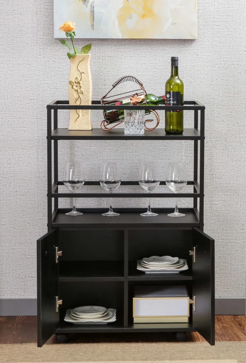 Highboard Weinschrank Mosaik | schwarz