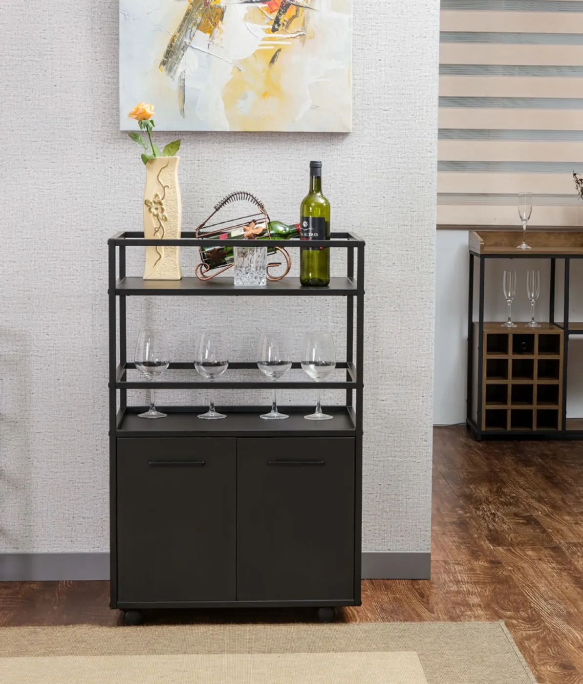 Highboard Weinschrank Mosaik | schwarz