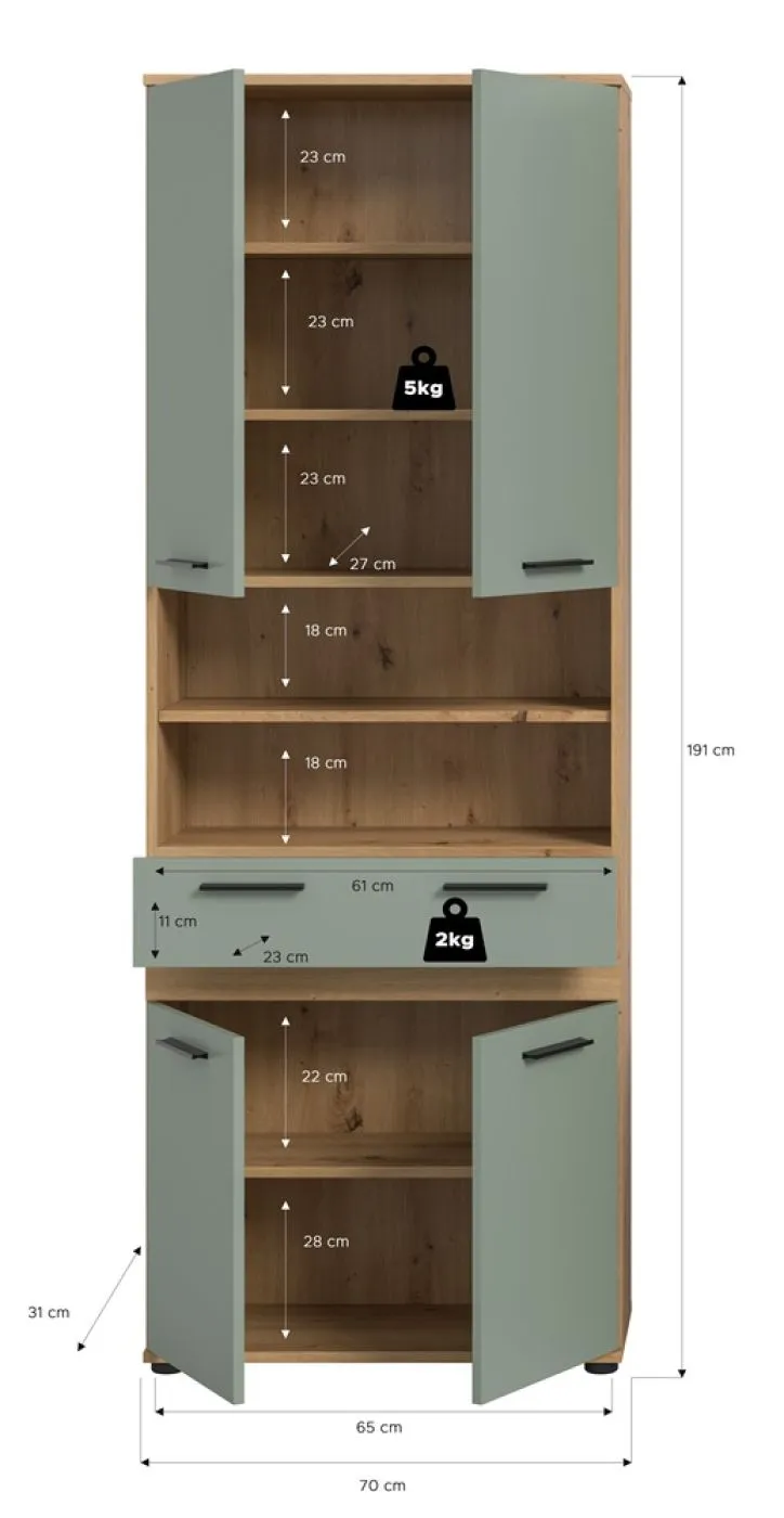 Hochschrank Badschrank Blake | Salbei / Artisan Eiche