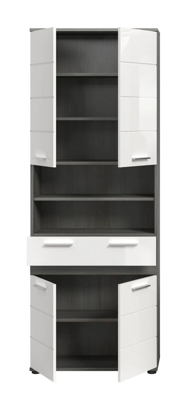Hochschrank Badschrank Blake | weiß Hochglanz / Rauchsilber