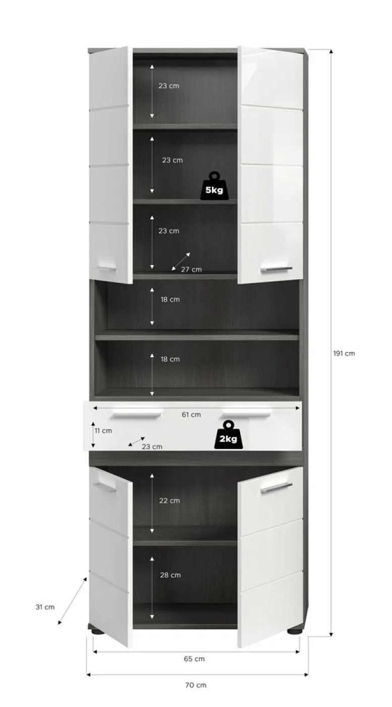 Hochschrank Badschrank Blake | weiß Hochglanz / Rauchsilber