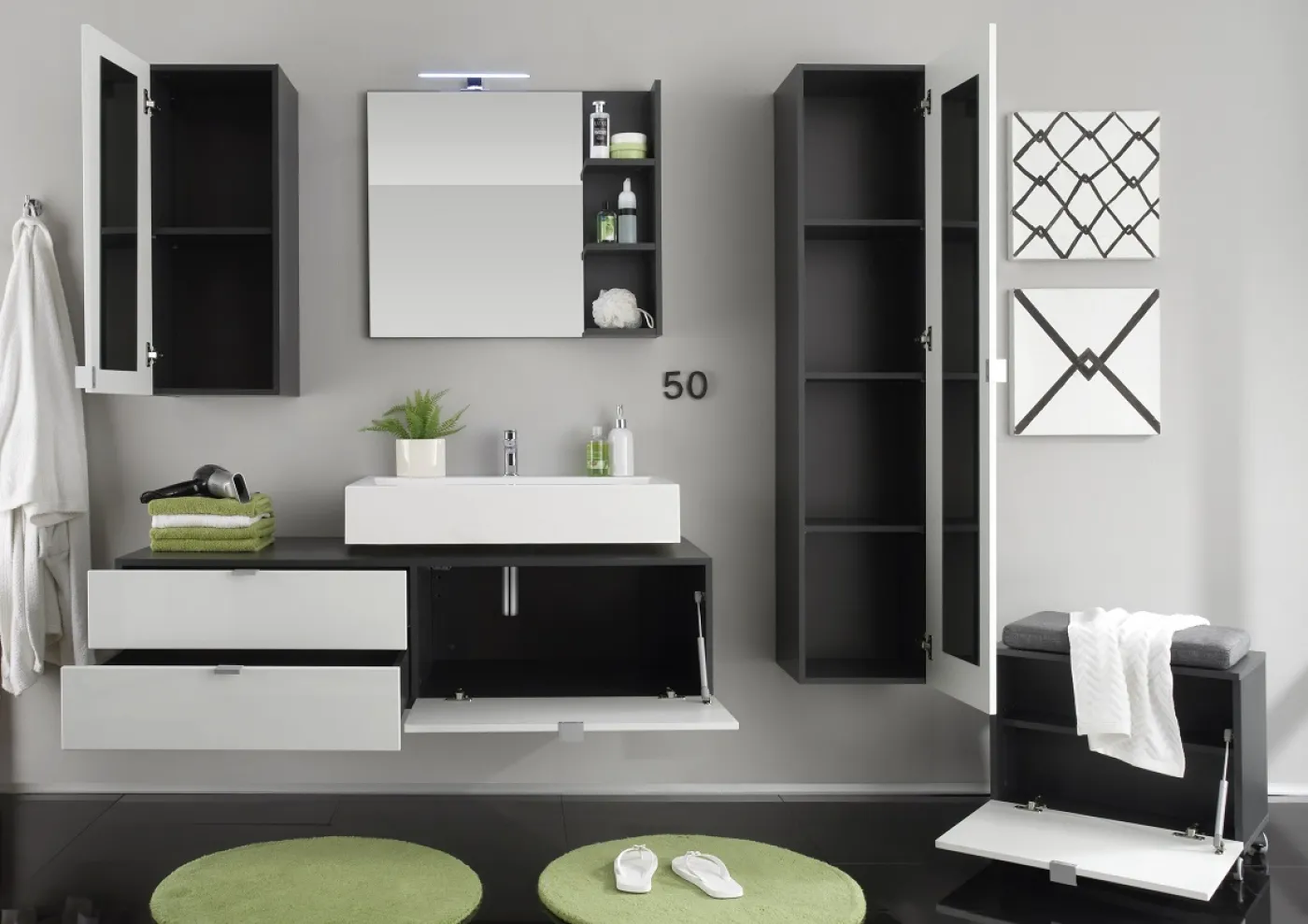 Hochschrank Beach | weiß Hochglanz / grau