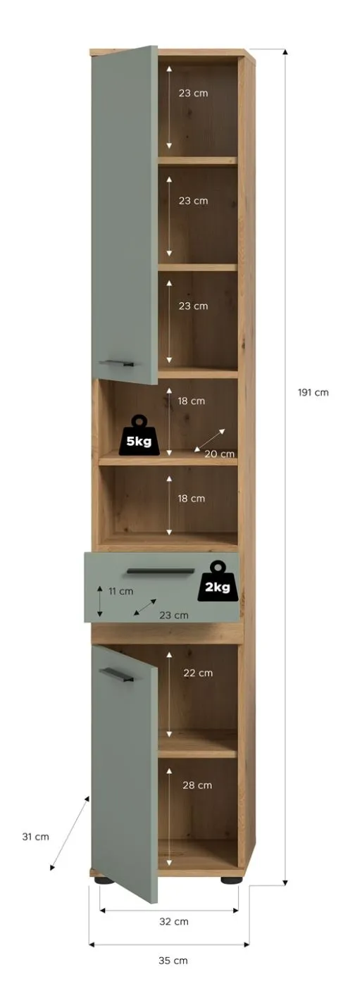 Hochschrank Blake | Salbei / Artisan Eiche