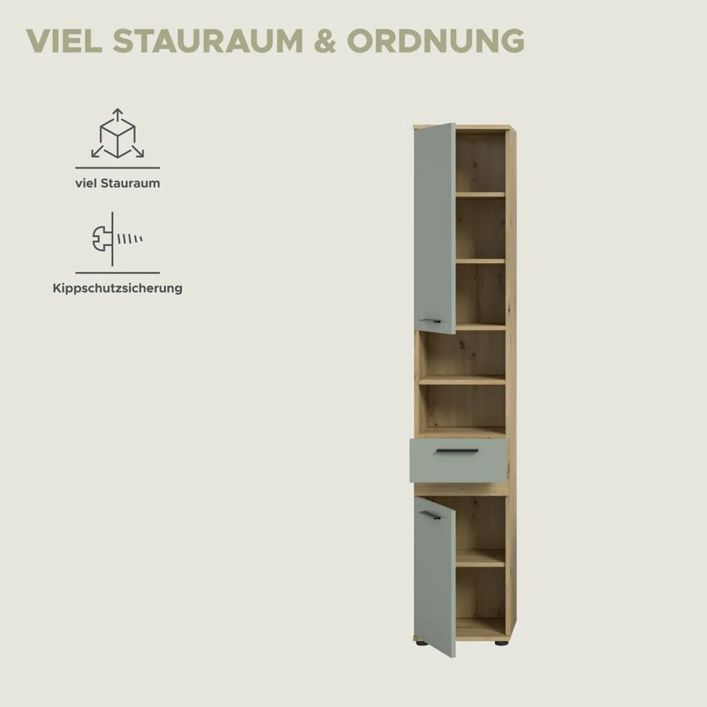 Hochschrank Blake | Salbei / Artisan Eiche