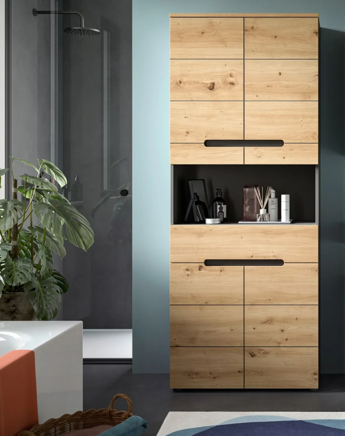 Hochschrank breit Canu | Artisan Eiche / Basalt grau