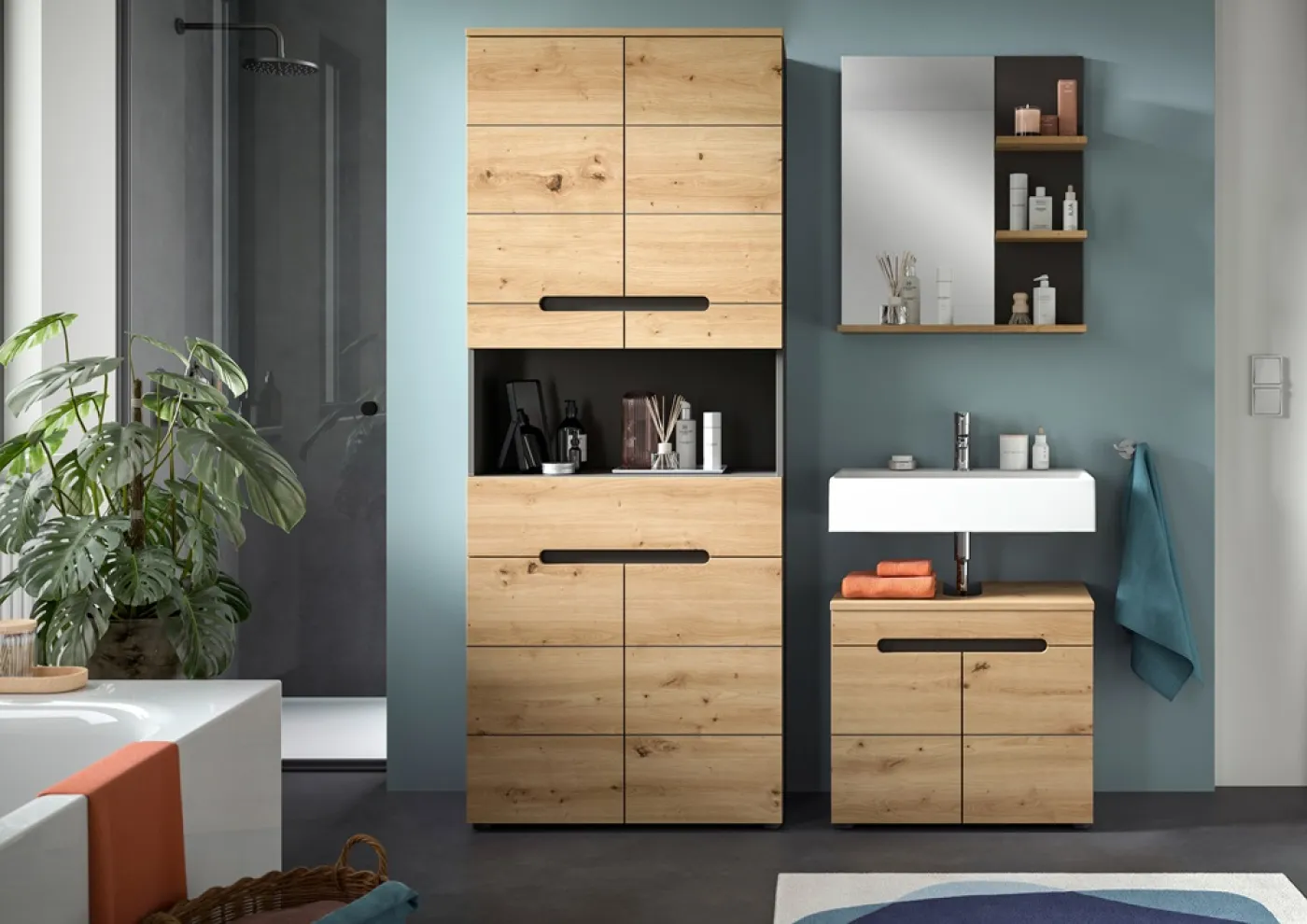 Hochschrank breit Canu | Artisan Eiche / Basalt grau