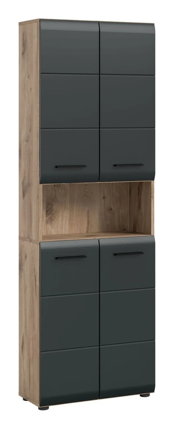 Hochschrank breit Ice | Nox Oak / schwarz matt