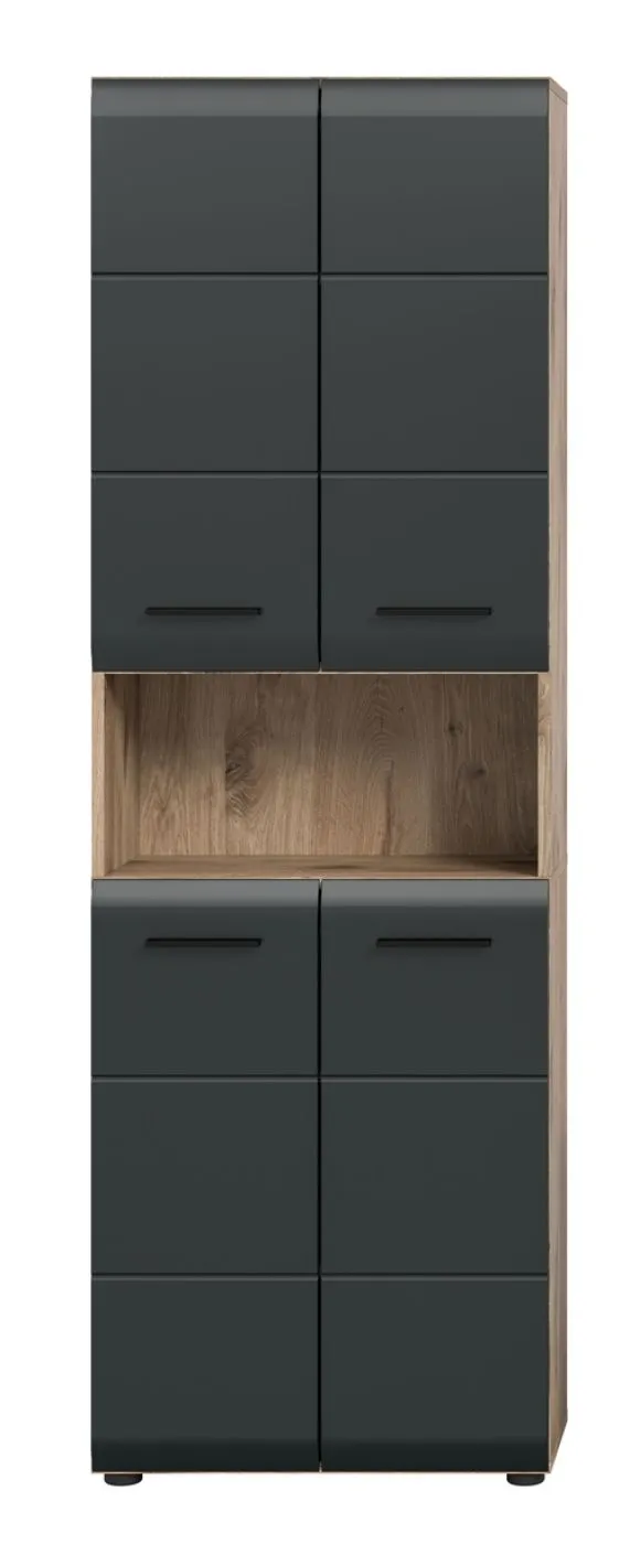 Hochschrank breit Ice | Nox Oak / schwarz matt