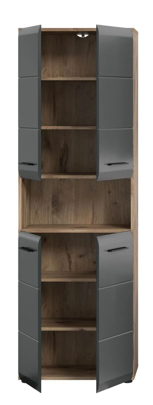 Hochschrank breit Ice | Nox Oak / schwarz matt