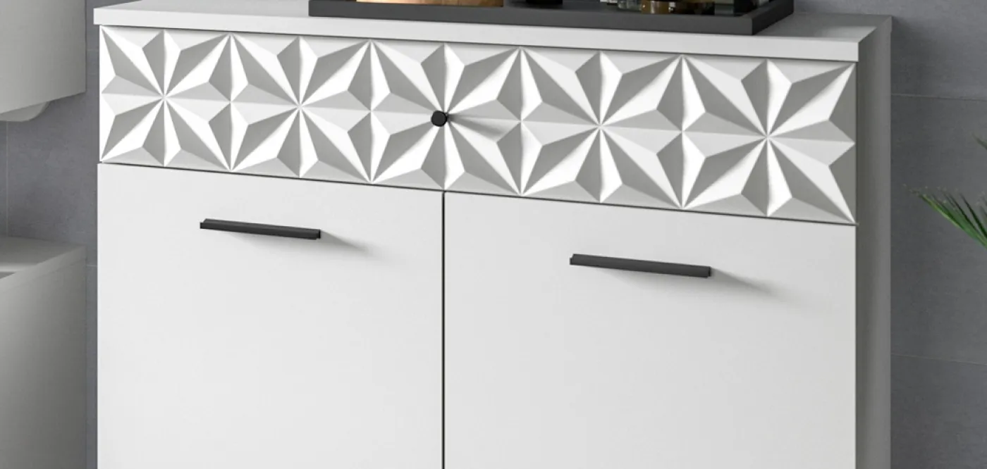 Hochschrank breit Prisma | weiß / weiß Hochglanz