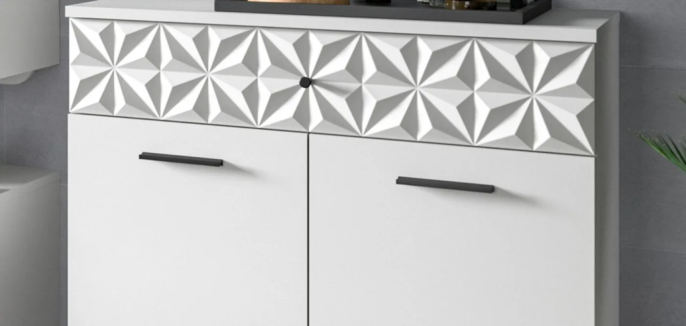 Hochschrank breit Prisma | weiß / weiß Hochglanz