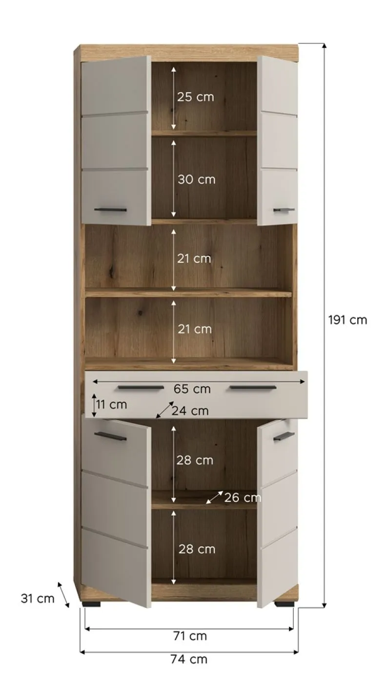 Hochschrank breit Scout | mit Schubkasten | Kaschmir / Evoak Oak