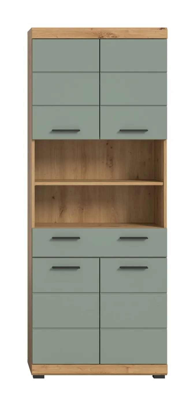 Hochschrank breit Scout | mit Schubkasten | Salbei / Artisan Eiche