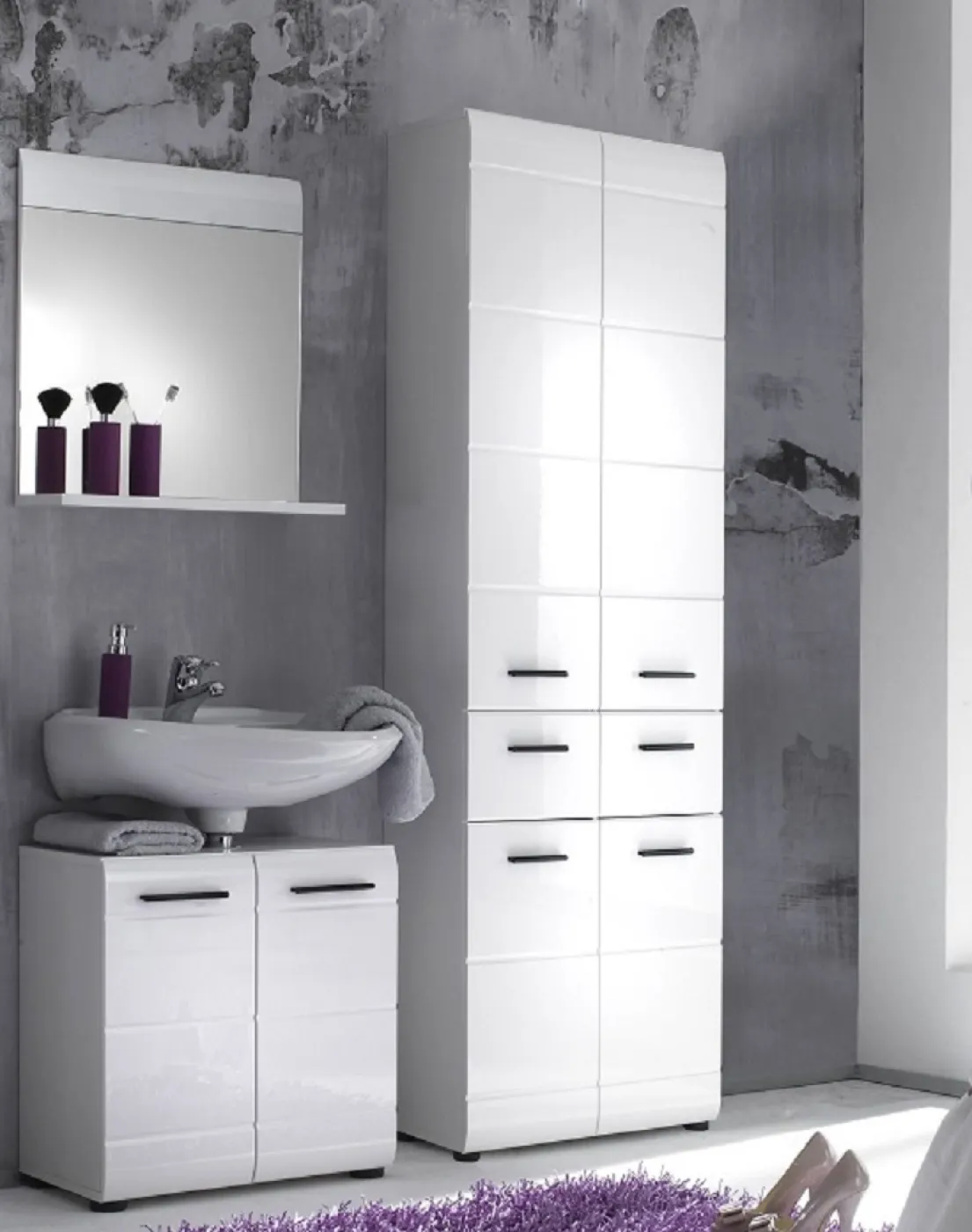 Hochschrank breit Skin | weiß Hochglanz