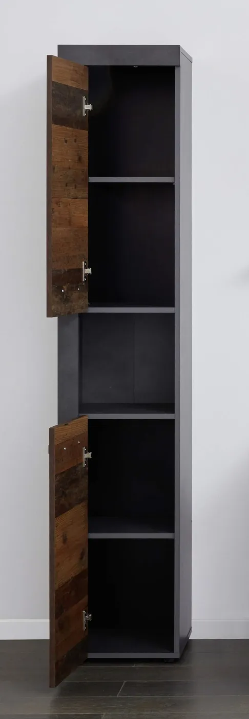 Hochschrank Cancun Indy | Matera grau / Old Used Wood | Shabby Look