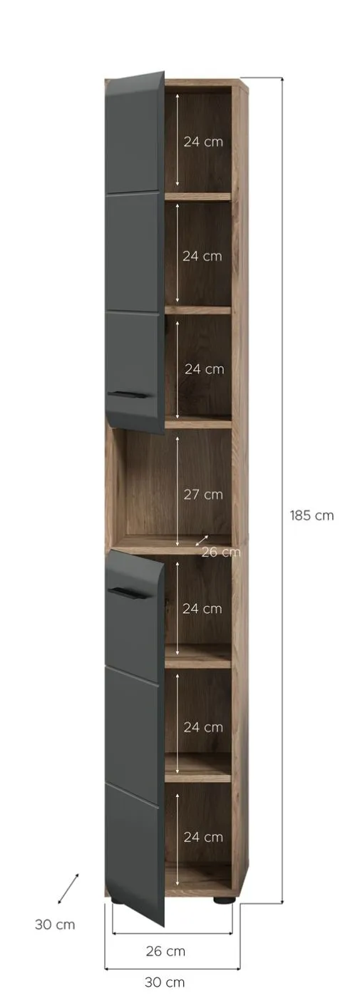 Hochschrank Ice | Nox Oak / schwarz matt