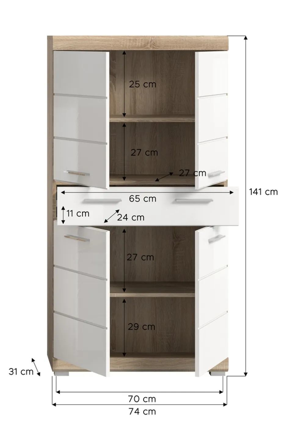 Hochschrank klein Lambada | weiß Hochglanz / Sonoma Eiche