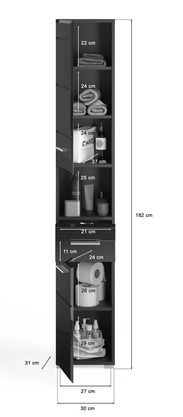 Hochschrank Linus | schwarz Hochglanz