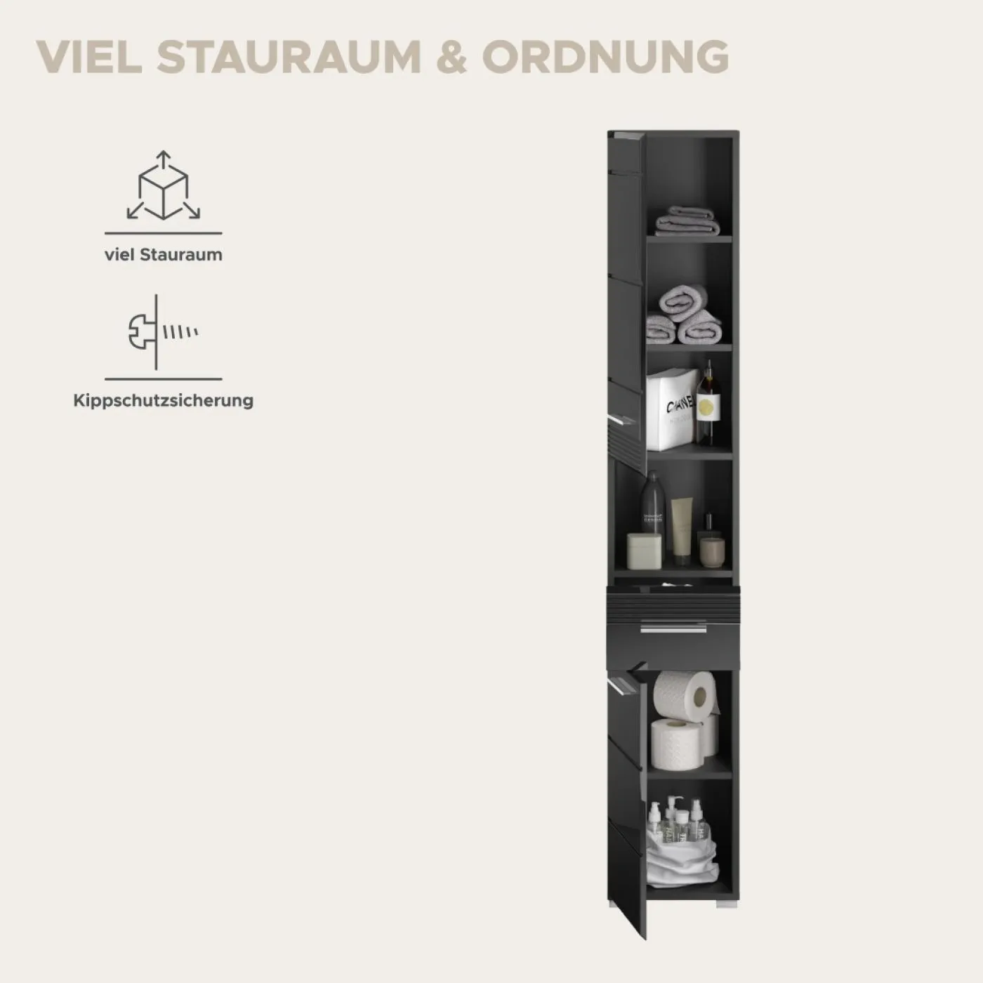 Hochschrank Linus | schwarz Hochglanz