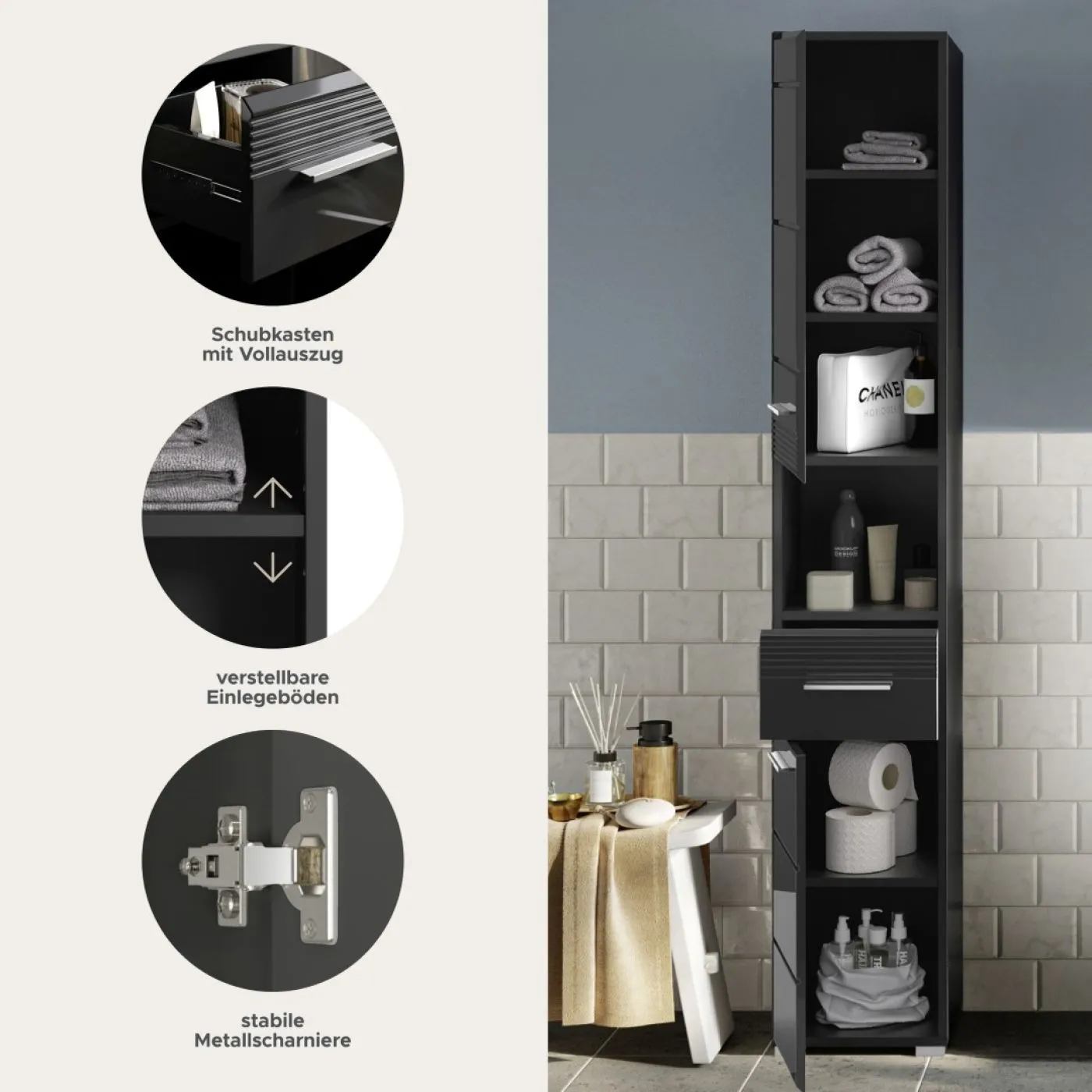 Hochschrank Linus | schwarz Hochglanz