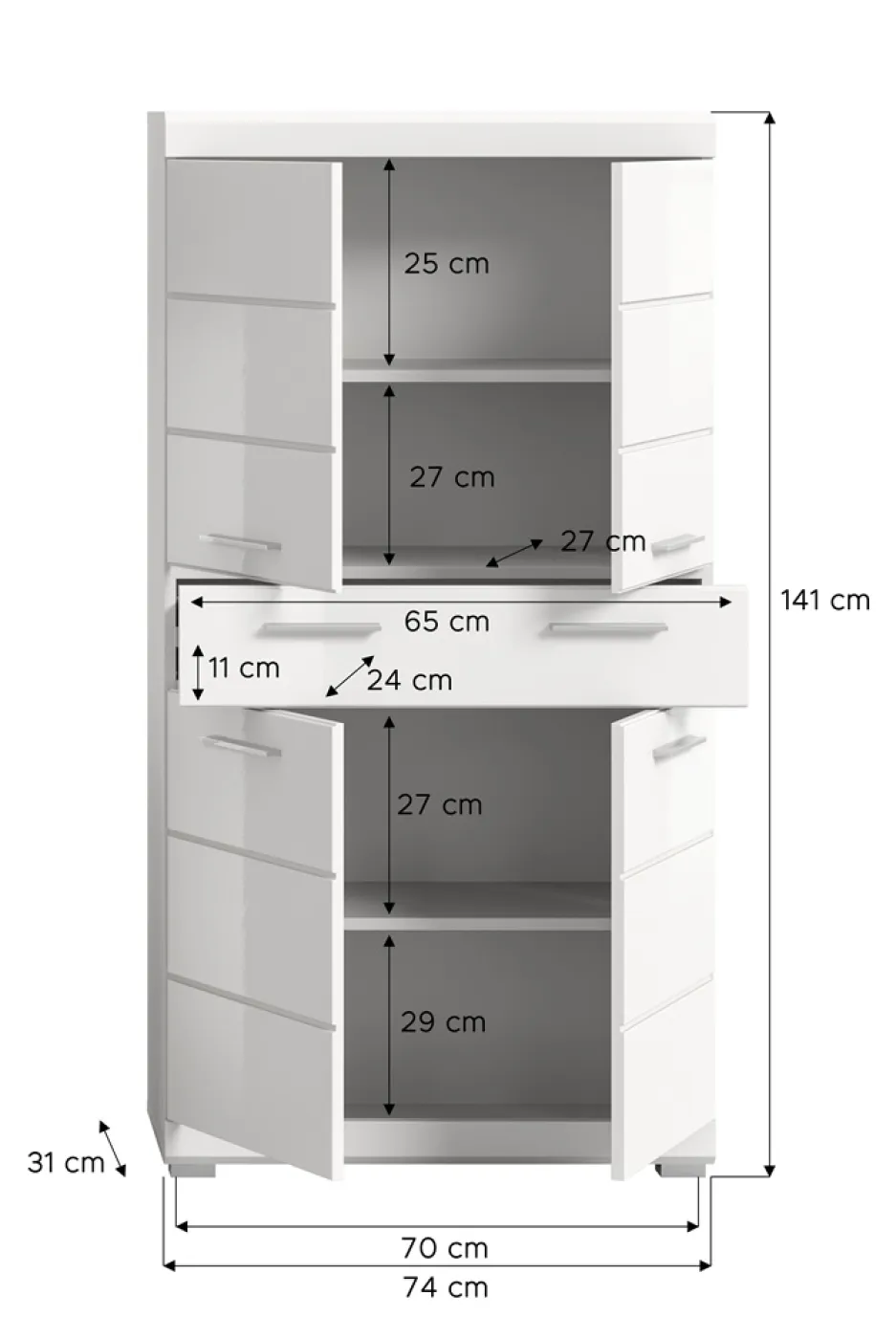 Hochschrank Midischrank Scout | weiß Hochglanz / weiß