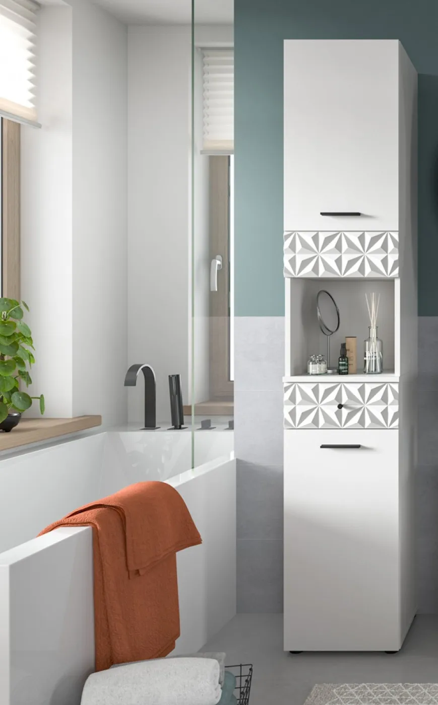 Hochschrank Prisma | weiß / weiß Hochglanz