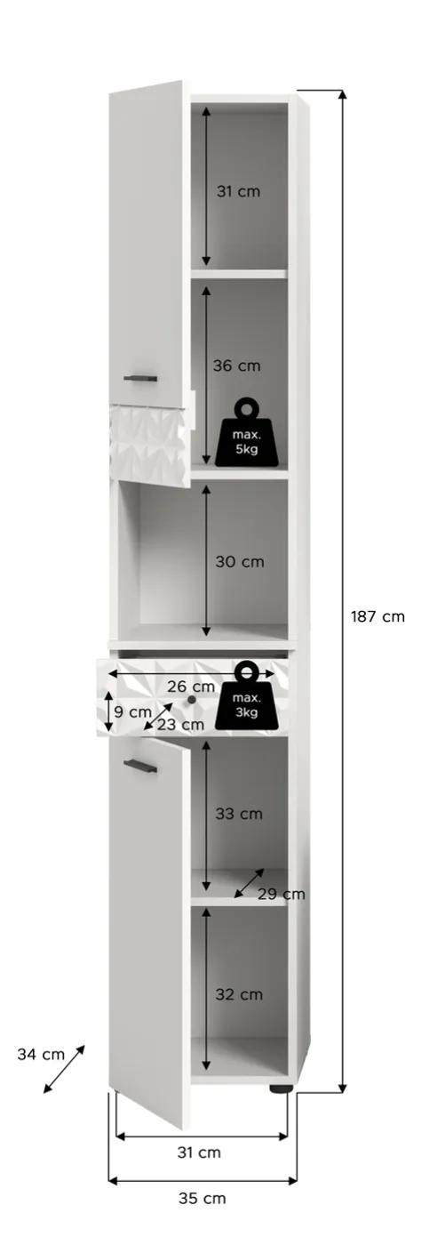 Hochschrank Prisma | weiß / weiß Hochglanz