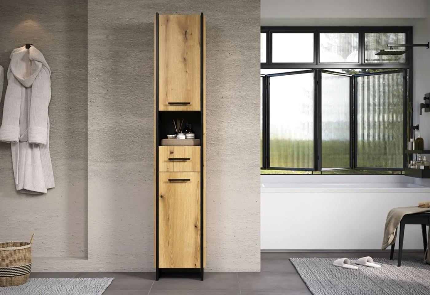 Hochschrank Safiya | Evoke Eiche / Schwarz