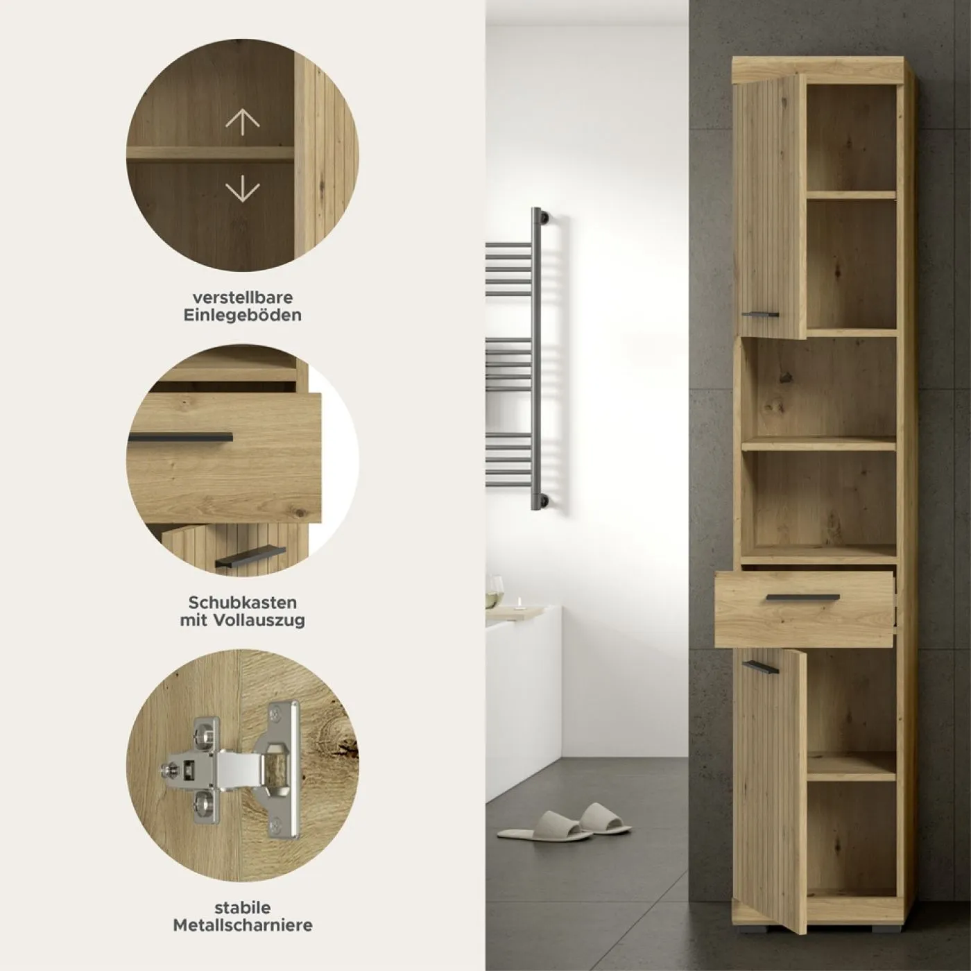 Hochschrank Scout | mit Schubkasten | Artisan Eiche