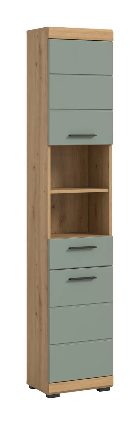 Hochschrank Scout | mit Schubkasten | Salbei / Artisan Eiche
